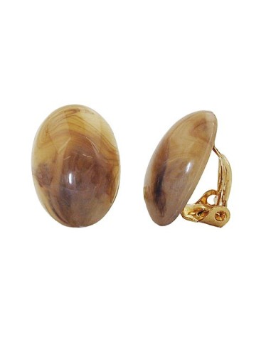 clip-on earring oval brown marbled 18x13mm