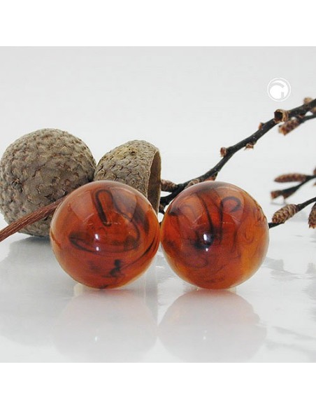 clip-on earring round brown marbled 18mm