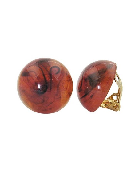clip-on earring round brown marbled 18mm