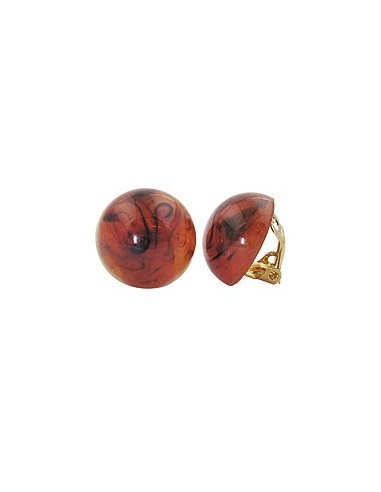 clip-on earring round brown marbled 18mm