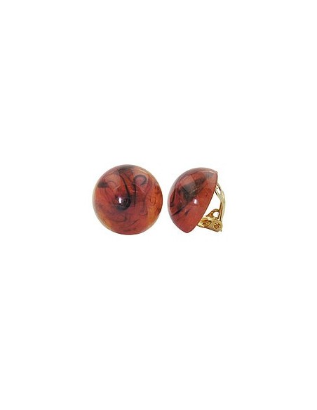 clip-on earring round brown marbled 18mm