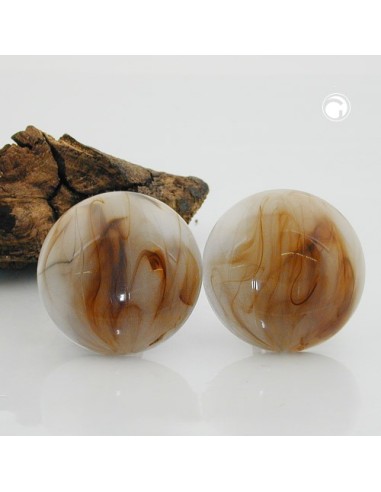 clip-on earring round beige brown marbled 30mm