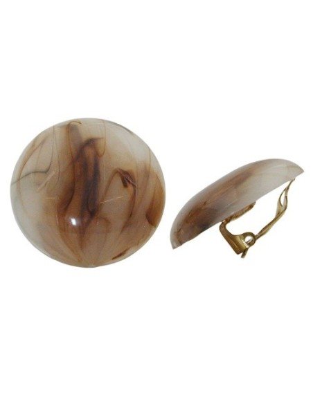 clip-on earring round beige brown marbled 30mm