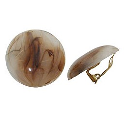 clip-on earring round beige brown marbled 30mm