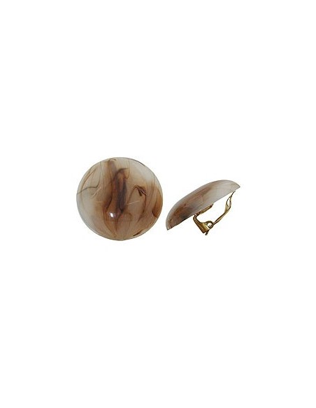 clip-on earring round beige brown marbled 30mm