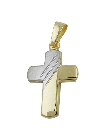 pendant 16x12mm cross bicolor diamond cut 9k gold