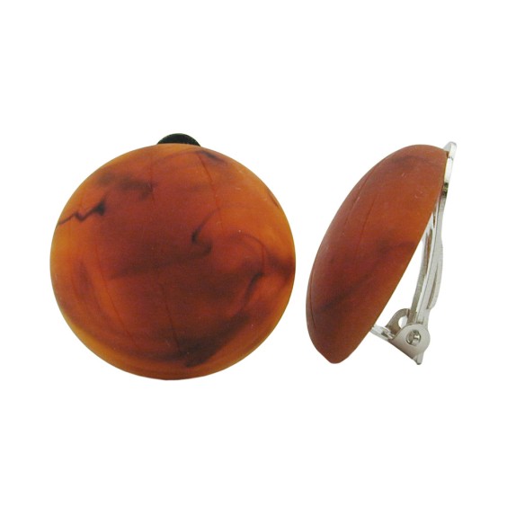 clip-on earring round red brown matte marbled 22mm