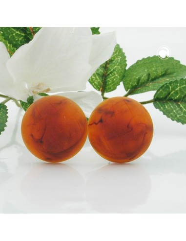 clip-on earring round red brown matte marbled 22mm