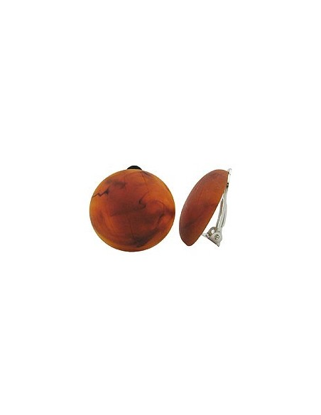clip-on earring round red brown matte marbled 22mm