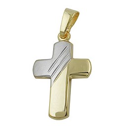 pendant 16x12mm cross bicolor diamond cut 9k gold