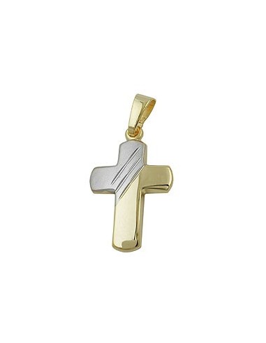 pendant 16x12mm cross bicolor diamond cut 9k gold