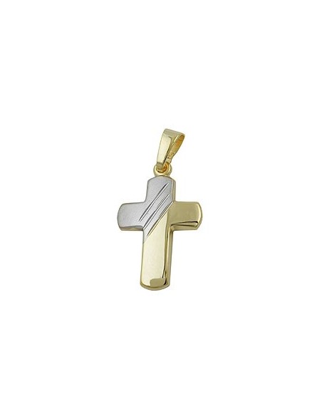 pendant 16x12mm cross bicolor diamond cut 9k gold
