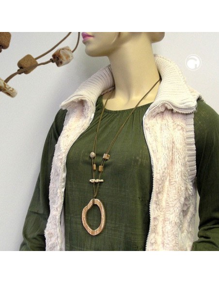 necklace brown/beige large ring pendant