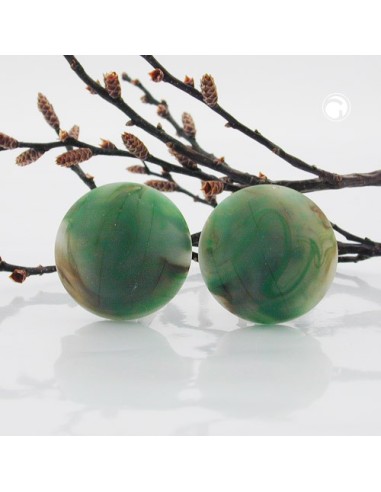 clip-on earring round green marbled matte 22mm