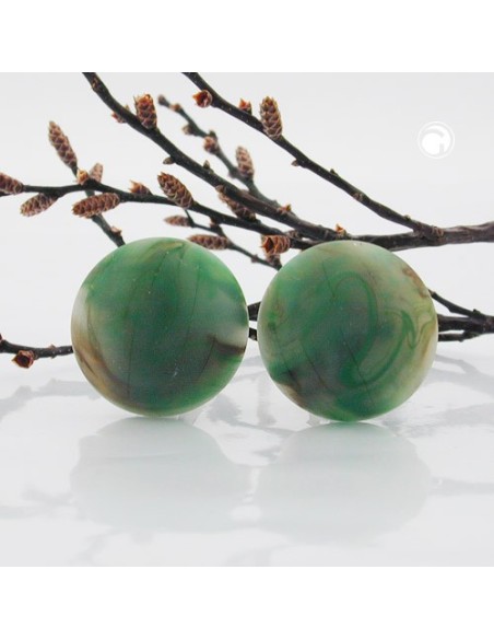 clip-on earring round green marbled matte 22mm