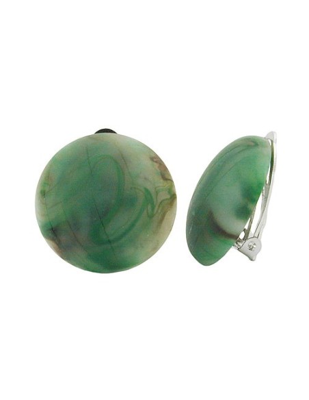 clip-on earring round green marbled matte 22mm