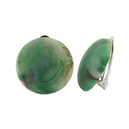 clip-on earring round green marbled matte 22mm