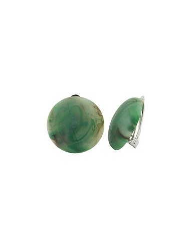clip-on earring round green marbled matte 22mm