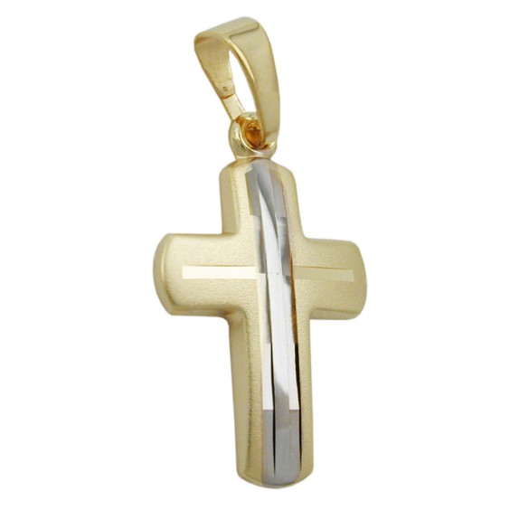 pendant 16x12mm cross bicolor 9kt gold