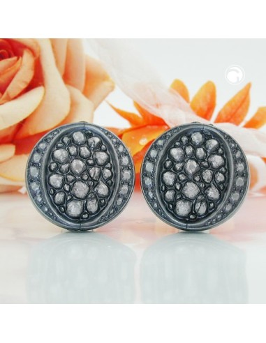 clip-on earring round silver grey antique look 22mm