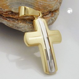 pendant 16x12mm cross bicolor 9kt gold