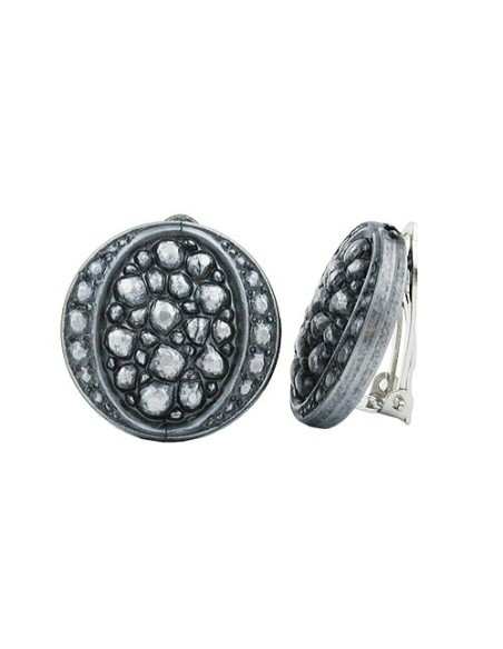 clip-on earring round silver grey antique look 22mm