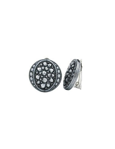 clip-on earring round silver grey antique look 22mm