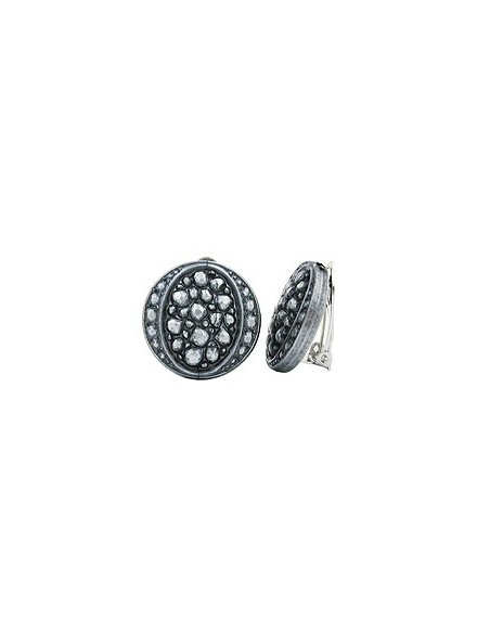 clip-on earring round silver grey antique look 22mm
