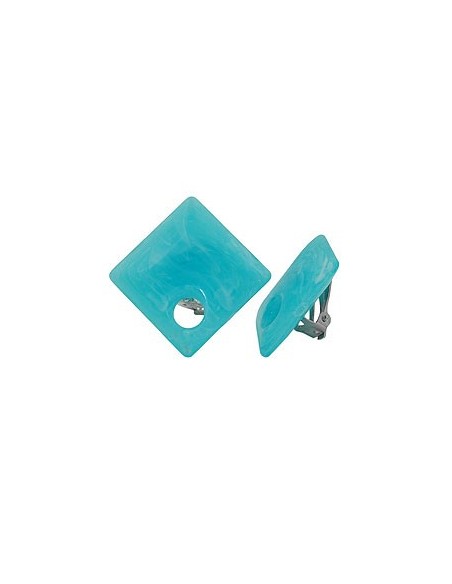 clip-on earring square beads aqua white marbled 25x25mm
