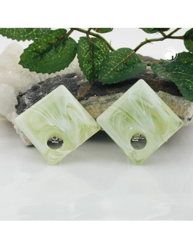clip-on earring square beads green light white 25x25mm