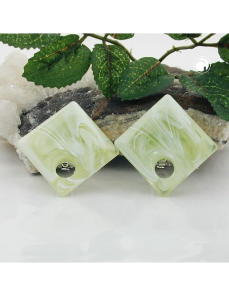 clip-on earring square beads green light white 25x25mm