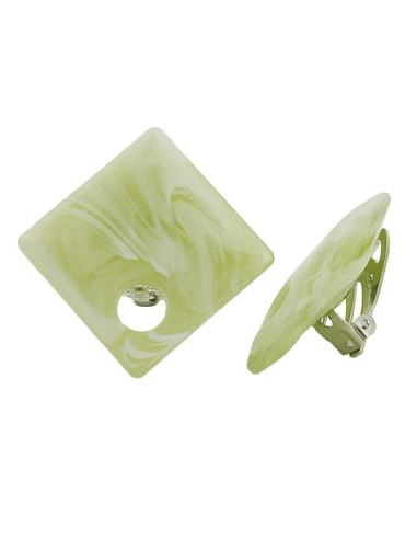 clip-on earring square beads green light white 25x25mm