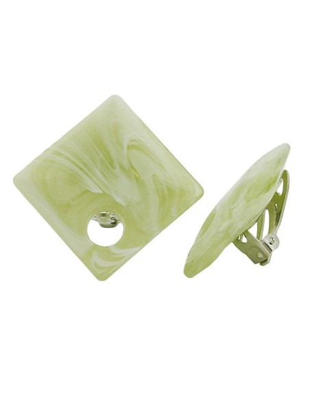 clip-on earring square beads green light white 25x25mm