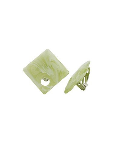 clip-on earring square beads green light white 25x25mm