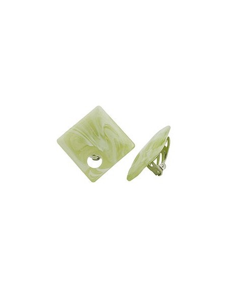 clip-on earring square beads green light white 25x25mm