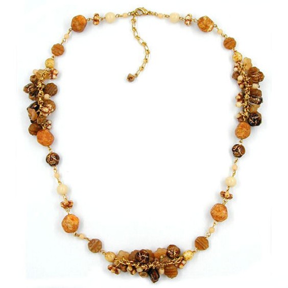necklace glass beads beige brown 53cm