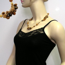 necklace glass beads beige brown 53cm