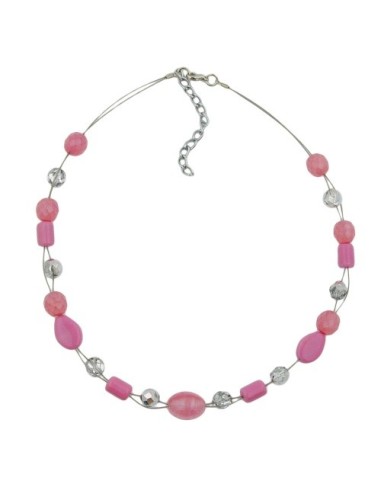 necklace pink transparent beads on coated flexible wire