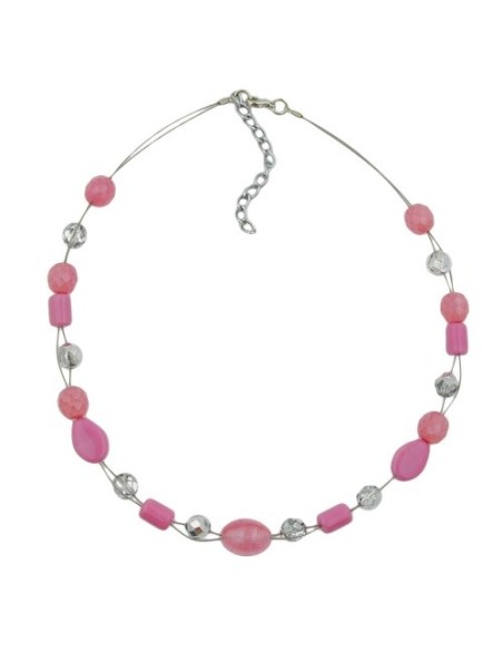 necklace pink transparent beads on coated flexible wire