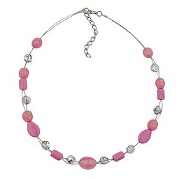 necklace pink transparent beads on coated flexible wire