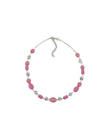necklace pink transparent beads on coated flexible wire