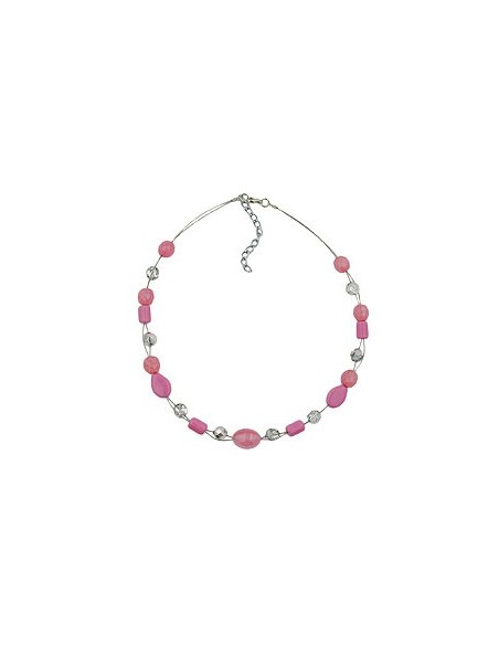 necklace pink transparent beads on coated flexible wire