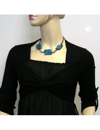 necklace 3 large pillow beads waved turquoise/blue