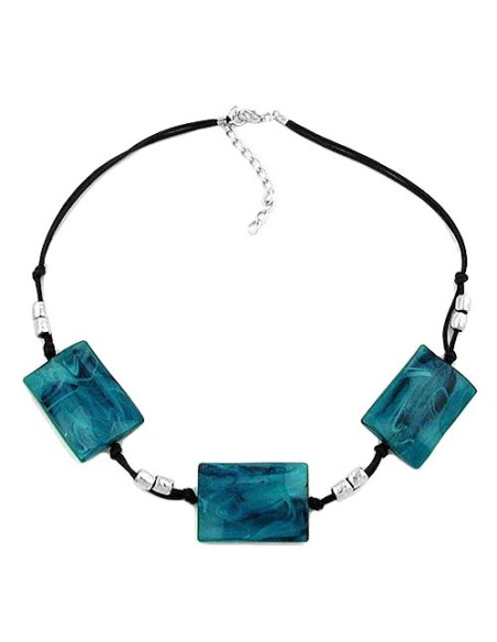 necklace 3 large pillow beads waved turquoise/blue