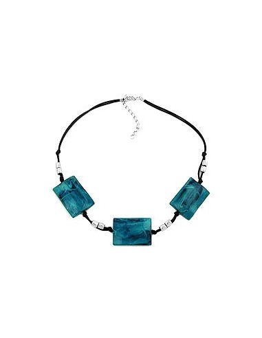 necklace 3 large pillow beads waved turquoise/blue