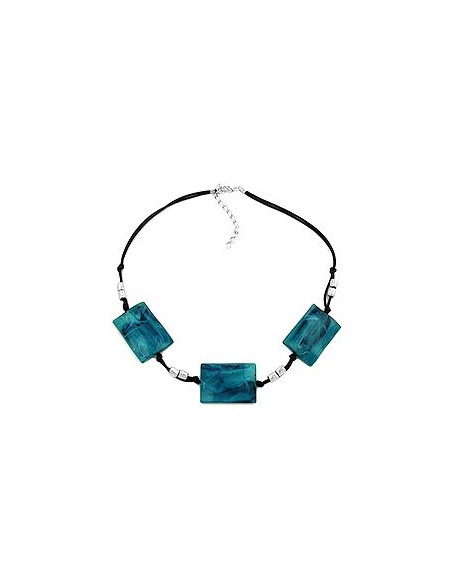 necklace 3 large pillow beads waved turquoise/blue
