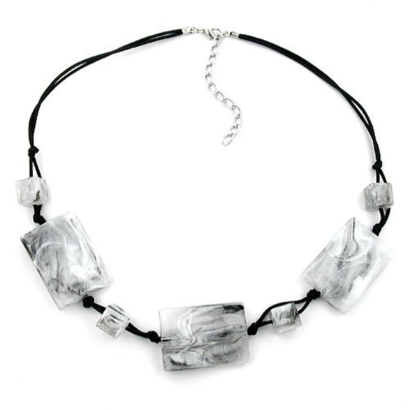 necklace black/white marbled large pillow beads