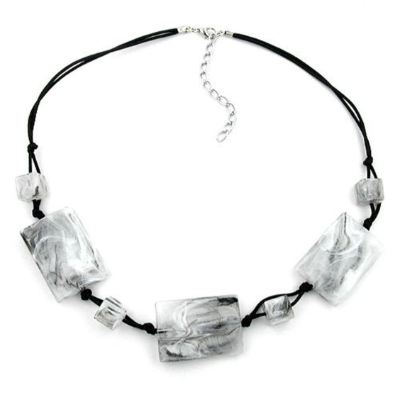 necklace black/white marbled large pillow beads