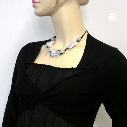 necklace black/white marbled large pillow beads