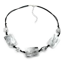 necklace black/white marbled large pillow beads